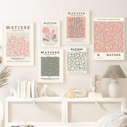 Abstract Matisse Lines Girl Coral Leaves Wall Art Canvas Painting Nordic Posters And Prints Wall Pictures For Living Room Decor