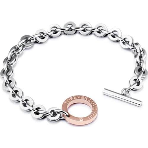 Stainless Steel Rose Gold Round Circle Bar Women Bracelet Bangle Minimalism Oval Chain Bracelets Gift For Him