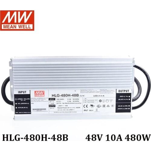 MEAN WELL Dimming Power Supply HLG-480H-48B 48V Dimmable LED driver 110V/220VAC to 48VDC 10A 480W waterproof IP67 Transformer