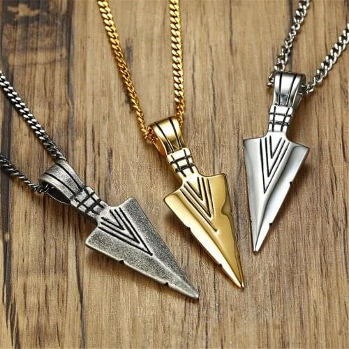 Arrow stainless steel long pendant necklace for men boy gold & silver cool masculine punk hip hop chain accessory birthday gift