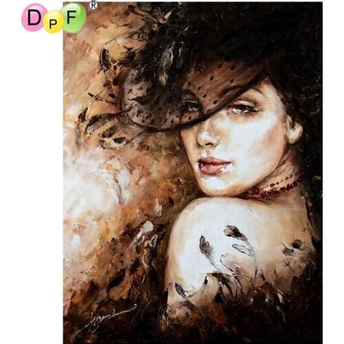 DPF diamond painting cross stitch Woman Hat diamond embroidery full square diamond mosaic pattern crafts Needlework home decor