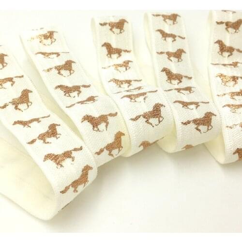 5 Yards 5/8 Ivory Rose Gold Horse printed Fold Over Elastic,DIY handmade Hair accessories, elastic ribbon for sewing