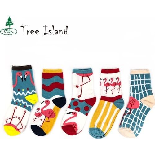 Factory Cartoon Flamingo women sock cotton cute color Crane female socks 3D Casual Hip Hop skate Hosiery Autumn