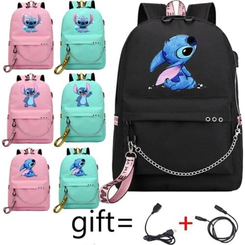 Kawaii Stitch Backpack Zipper USB Charging Mochila Capacity Backpack Women Kpop School Bags for Teenage Girls Harajuku Students