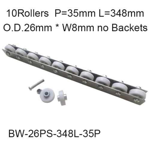 POM Resin Wheel Conveyor 10 wheels 35 Pitch * 348mm Long / Wheel 26mm O.D.* 8mm Width Running Fast and Smooth Capacity 20Kgf