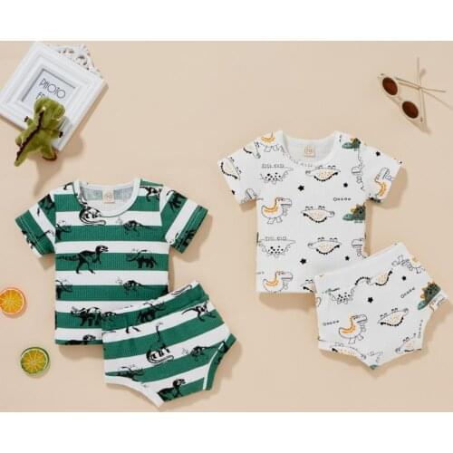 Newborn Baby Boys 2Pcs Summer Clothes Set Short Sleeve Dinosaur Print T-Shirt Shorts Set Childrens Sets Costume