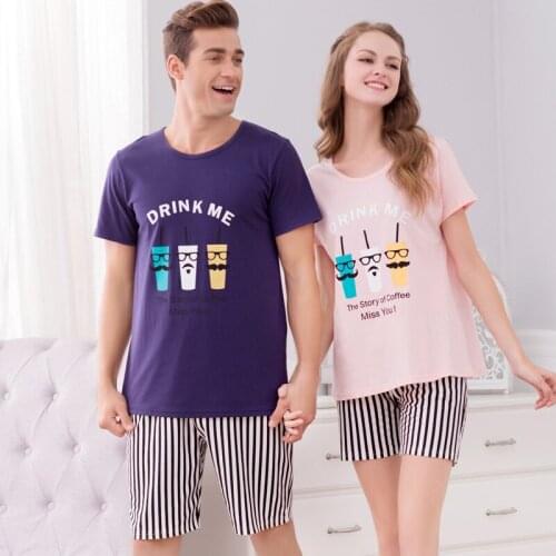 Summer Lovers Short-sleeve 100% Cotton Cartoon Sleepwear Casual Lounge Set