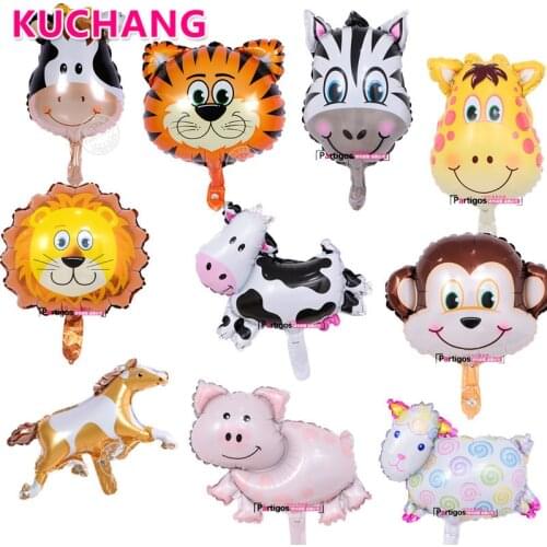 50pcs/lot Mini Lion Monkey Cow Head Animal Foil Balloons Kids Birthday Farm Zoo Theme Party Decorations Toys Air Globos