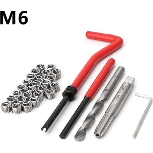 30 pcs Car Pro Coil Drill Tool Metric Thread Repair Insert Kit M6 for Helicoil Car Repair Tools Coarse Crowbar