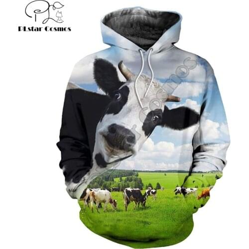 PLstar Cosmos 2019 New Fashion Mens hoodies 3D All Over Printed animal Cows Hoodie Harajuku streetwear sudadera hombre