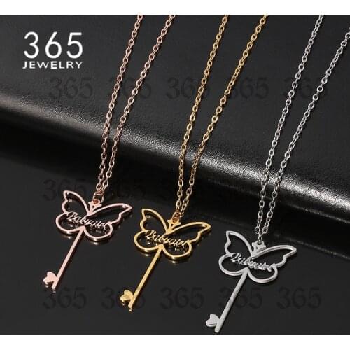 New Fashion Customized Key Name Necklace Personalized Butterfly Shape Stainless Steel For Women Girl Birthday Party Gift