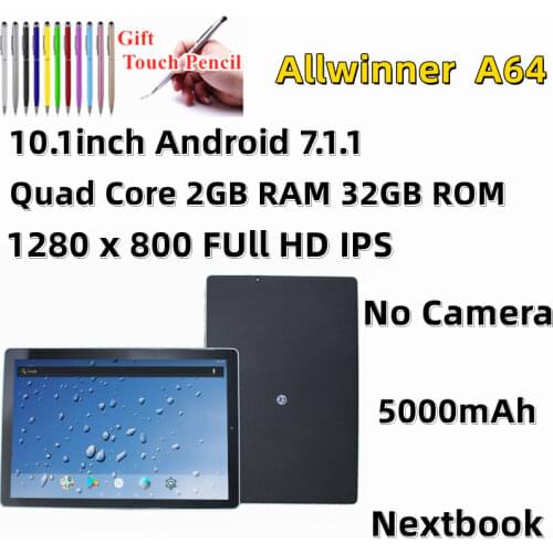 New 10.1 Inch Tablets Android 7.1.1 Allwinner A64 Quad Core 2+32GB Pc Android Tablette 1280 x 800 FUll HD IPS No Camera
