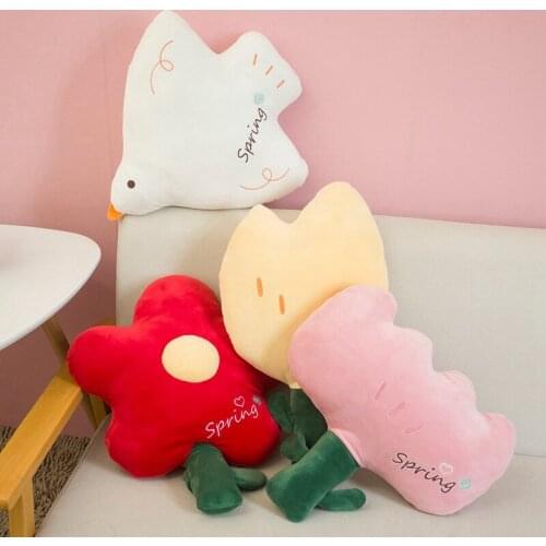 Fresh Spring Flowers Plush Pillow Tulip&Peace Dove Soft Stuffed Toy Home Decor Doll Cushion Birthday Gift For Kids Girls