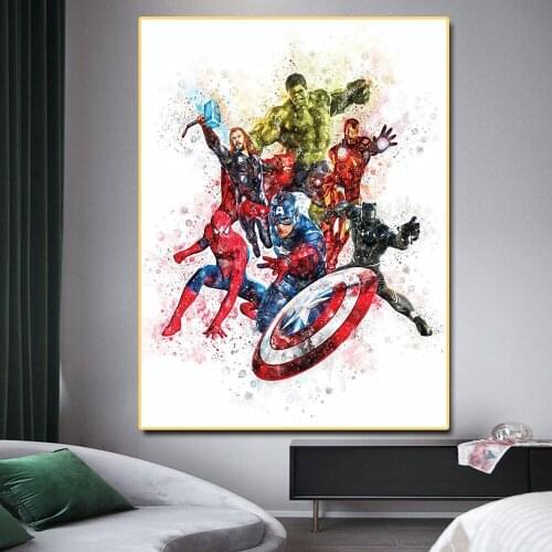 Marvel Superhero Watercolor Nordic Spiderman Iron Man Printing Canvas Painting Posters Nursery Kids Room Decoration Frameless
