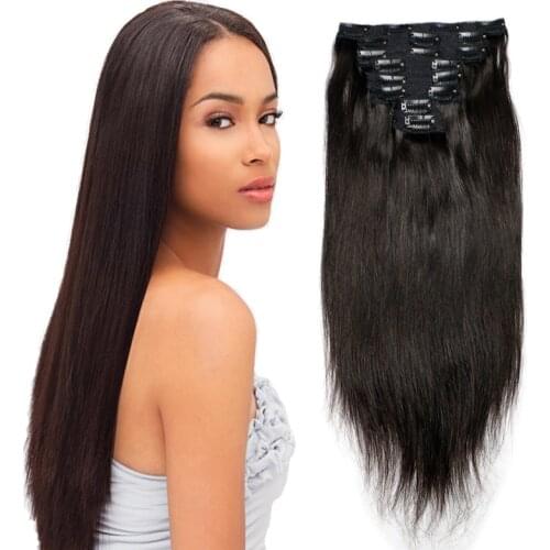 Straight Clip in Human Hair Extensions Black Color 8 Pcs/Set 120 Gram Clip-Ins Brazilian Remy Human Hair For Women Fast Ship KL