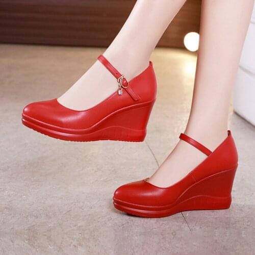 Plus Size 32-43 Wedges Platform Shoes for Women Wedding Shoes White Red Spring High Heels Pumps Ladies Office Shoes