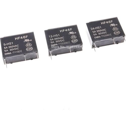 5PCS HF46F Relays 5A 4Pin HF46F-5-HS1 HF46F-12-HS1 HF46F-24-HS1 Power Relay A Normally Open 5 12 24 VDC 5A 250VAC