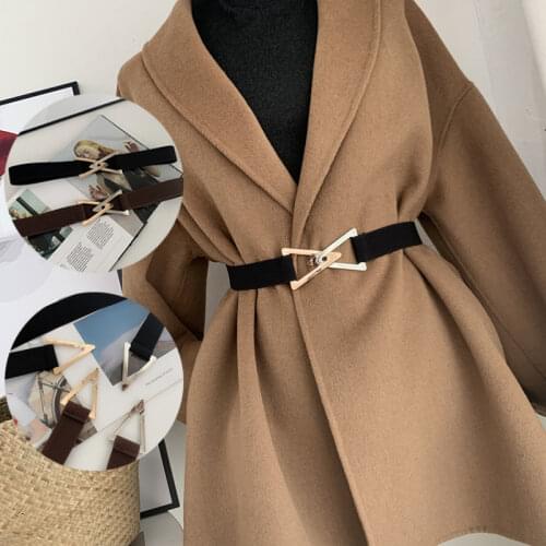2021 New Womens Belts Fashion Metal Triangle Buckle Decoration Belt Ladies Elastic Canvas Waistband For Wedding Dress Overcoat