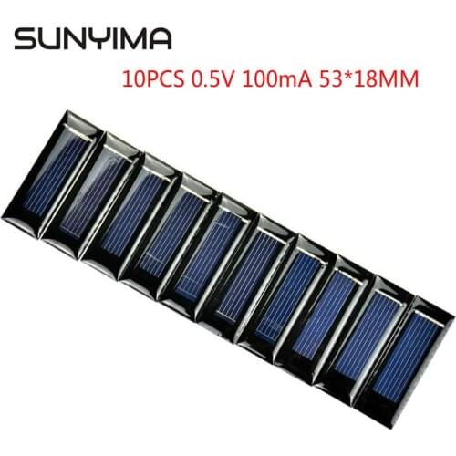 SUNYIMA 10Pcs 0.5V 100mA Solar Panel Epoxy Polycrystalline DIY Battery Power Charger 53*18MM Mini Solar Cell 2020 Hot Sale