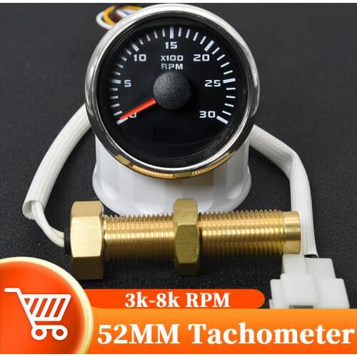 52mm Pointer Tachometer 3K-8K RPM Meter For Car Tacho Meter Gauge With Red Backlight For Car Boat Yacht RV 9-30V