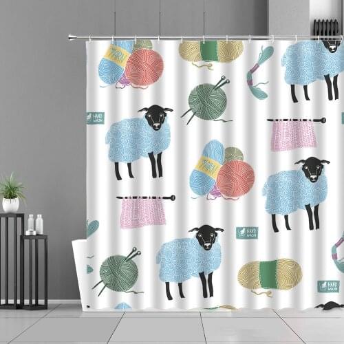 Cartoon Fun Animal Shower Curtains Cute Alpaca Pattern Design Waterproof Bathroom Curtain Child Room Bathtub Decor Screen Gift