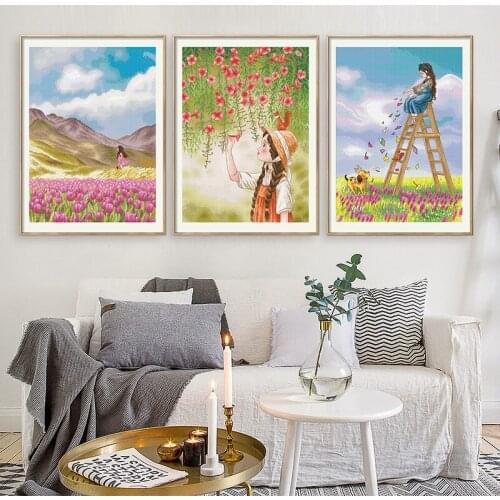 Вышивка крестиком набор embroidery kits Forest girl tulip garden landscape pattern cross stitch DIY kits