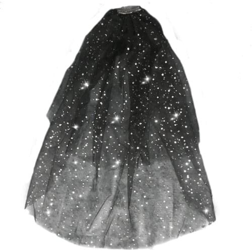 Bling Bling Wedding Veil Short Bridal Veil Shiny with Sequins Moon Star 2Layer Eldow Length Metal Comb velo de novia Black White
