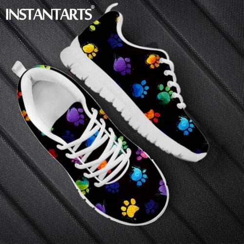 INSTANTARTS Colorful Dog Paw Cartoon Pattern Femme Flat Shoe Lightweight Lace up Sneakers for Women Autumn Warm Footwear Zapatos