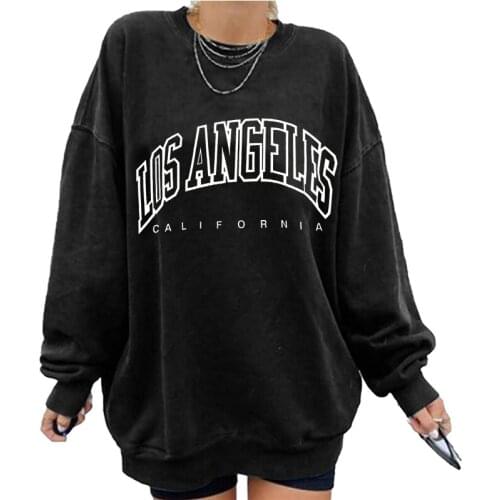 Los angeles Letter Black Print Crewneck Sweatshirt Women Long Sleeve Plus Size Streetwear USA French Style Fall 2021 Women