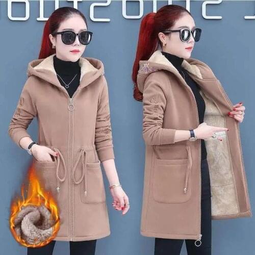 2021 New Plus Velvet Padded Winter Hoodies Overcoat Women Hooded Mid-length Outerwear Fashion Jackets Large Size 5XL Coat Female