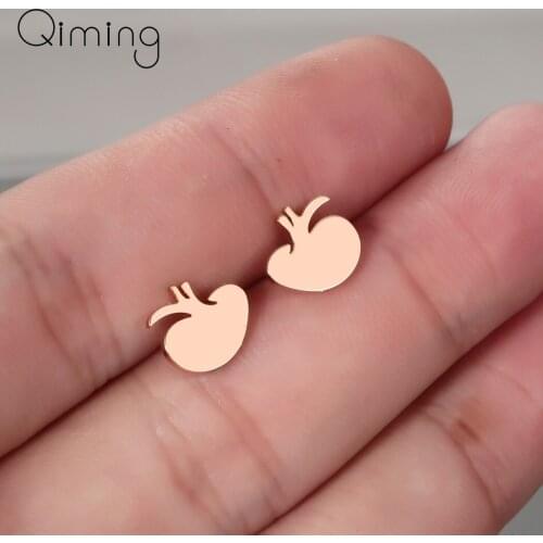 Gold Silver Women Apple Shape Tiny Kidney Earrings Girls Stainless Steel Jewelry Fruit Stud Earrings Girls Party Gift