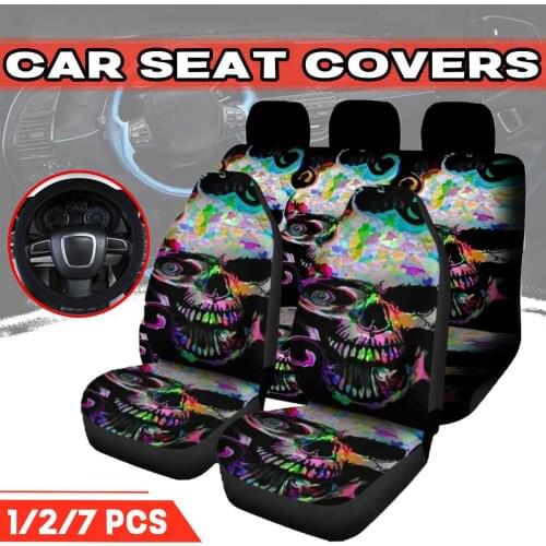 1/2/7PCS Car Seat Covers Universal 3D Animal Skull Flower Printing Set Protector Cushion Pad Full Cover