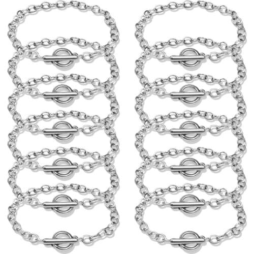 12 Pcs Chain Bracelets Alloy Metal Plated Link with OT Toggle Clasps for Men Women Charm Minimalist Jewelry Bangle