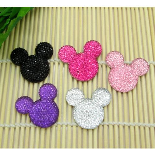 30Pcs Mixed Cute Mouse Head Bling Shiny Resin Decoration Crafts Beads Flatback Cabochon Scrapbook DIY Embellishments Accessories