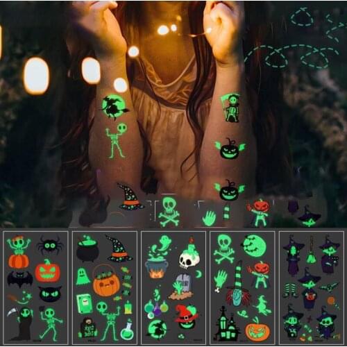 5pcs Cartoon Halloween Luminous Tattoo Sticker Pumpkin Vampire Temporary Tattoo Fake Tattoo For Kids Favor Toy Party Decor