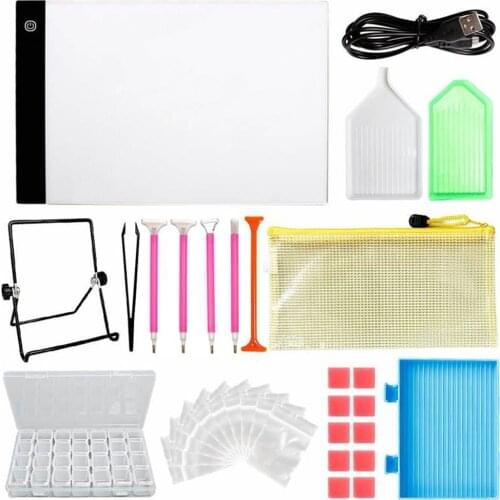 GLymg DIY Diamond Painting Tools Diamond Storage Box Dimmable A4 LED Lighted Diamond Painting Board Diamond Box Drill Pen Set