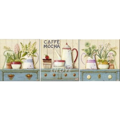 DIY Diamond Coffee Latte Watercolor Flower 5D Diamond Painting Full Rhinestones Diamond Mosaic Painting For Kitchen Decor DF125