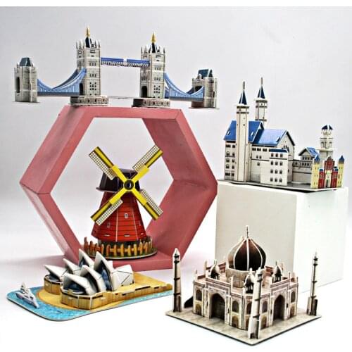 DIY Handmade Paper 3D Jigsaw Puzzle Toys Attraction Building Model Stereoscopic Assembly Montessori Educational Puzzle Toys Gift