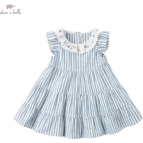 DB17420 dave bella summer baby girls cute floral striped dress children fashion party dress kids infant lolita clothes