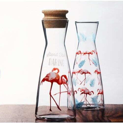 Ins popular fashion creative glass cool water jug flamingo juicy cold water ice coffee bottle with lid