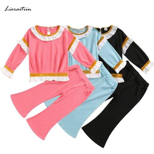 Lioraitiin 1-6Years Toddler Baby Girl 2Pcs Fashion Autumn Clothing Set Long Sleeve Tops Solid Color Long Pants