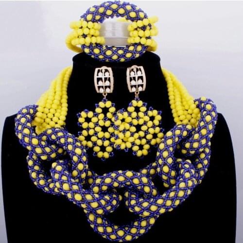Beautifully Royal Blue And Yellow Crystal Beads Nigerian Wedding African Necklace Set 2018 Free Shipping Jewelry Accessories