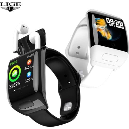 LIGE G36 Smart Watch Bluetooth Headset 2 in 1 BT 5.0 Men and Women Smart Watch Bluetooth Call Heart Rate Monitoring for Android
