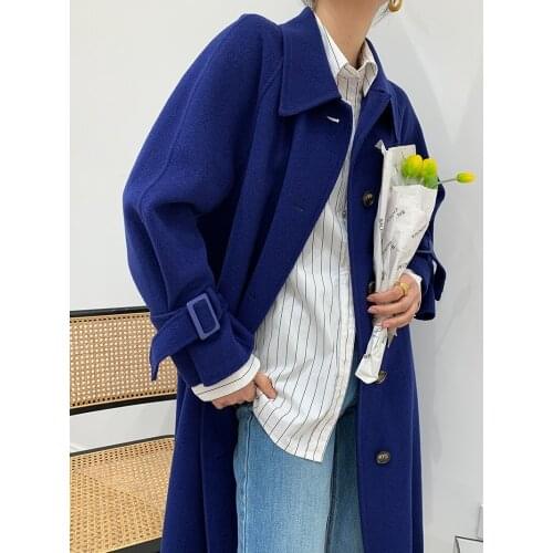 Limited 480 high-end pointed collar Cufflinks reduced age medium and long double-sided cashmere coat tweed coat womens Korean