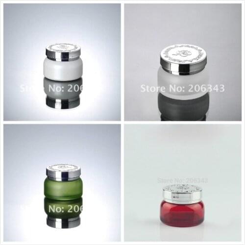 50G frosted/green/red/pearl white glass bottle/jar with silver lid for cream/essence/serum/gel/moisturizer/cosmetic packing