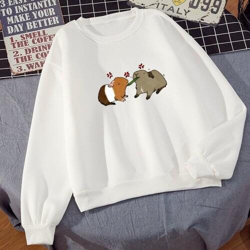 Cute Funny Guinea Pig Hoodie Drop Shoulder Graphic Clothes Thermal Women Sweatshirt Aesthetic Pullover Y2k Casual Sweatshirts