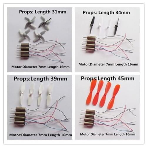 Mini 716 CW CCW 7*16 Diameter 7mm Length 16mm 0.8mm 3.7V Motor Coreless Props R/C Toys DIY Drone Quadcopter Rc Spare Parts