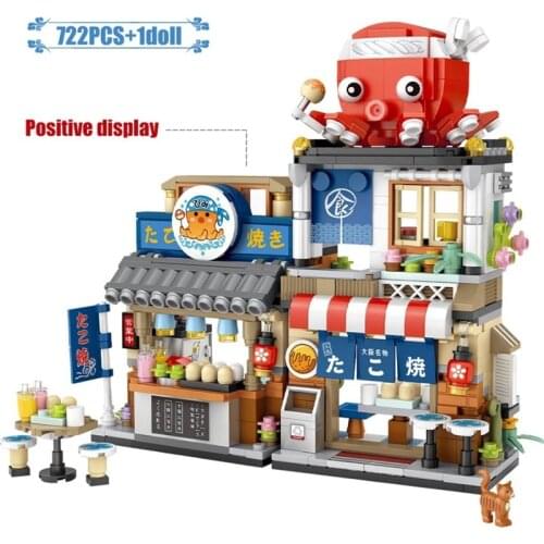 Mini Street View Japanese Food Takoyaki Shaved Ice Shop Building Blocks Figures Bricks Toys For Children Christmas Gifts