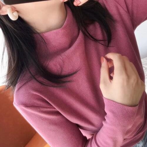Fashion Stretch Women Sweaters Thermal Pink Turtleneck Long Sleeve Jumper Girls Knitted Sweater Knit Top Winter Pullover Female