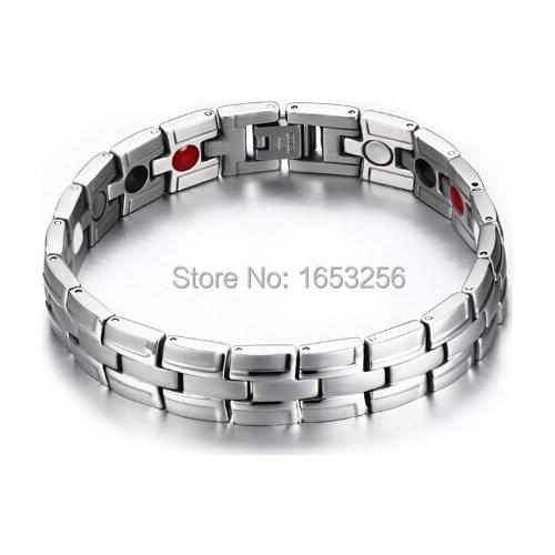 Mens New Fashion Link Chain Bracelet 316L Stainless Steel Health magnet Stone Bangle 8.26